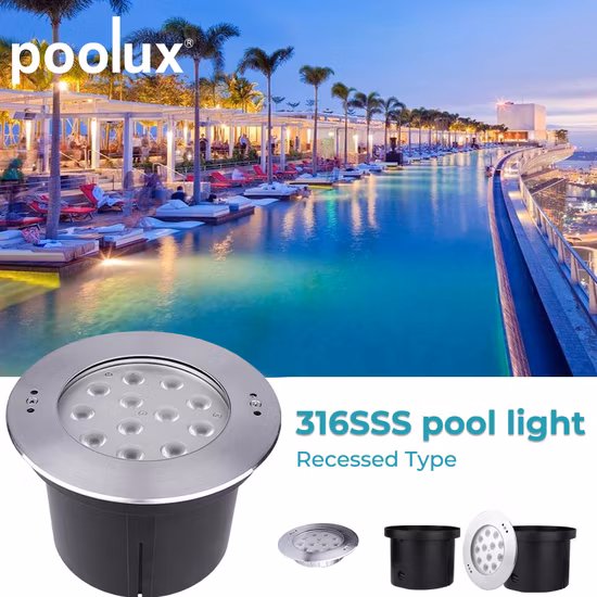 Luz empotrada subacuática para piscina LED resistente al agua IP68 de acero inoxidable 36W 316