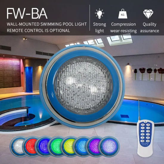 Luz de piscina de acero inoxidable con montaje en pared IP68, Control remoto, luz LED subacuática de 12W, 18W y 24W con Control RGB y DMX